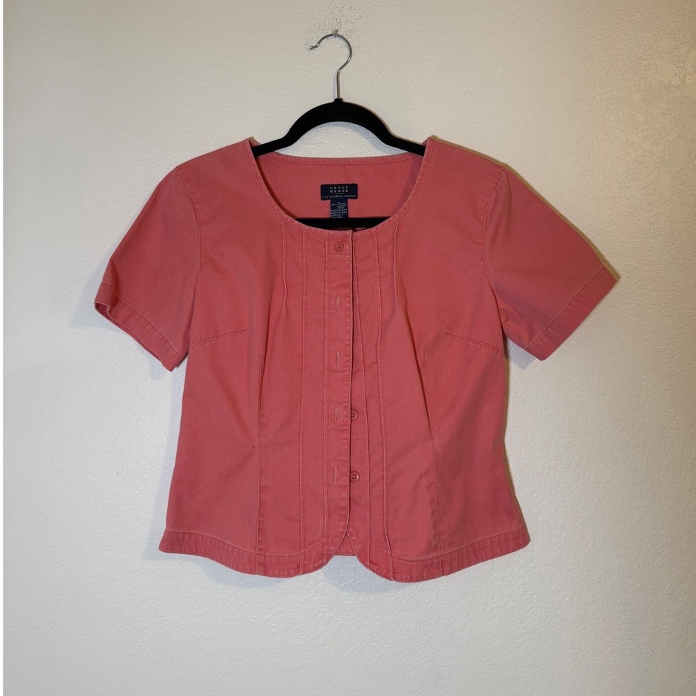 Vintage Crazy Horse Liz Claiborne Denim Button Up Blouse Short Sleeve Tailored